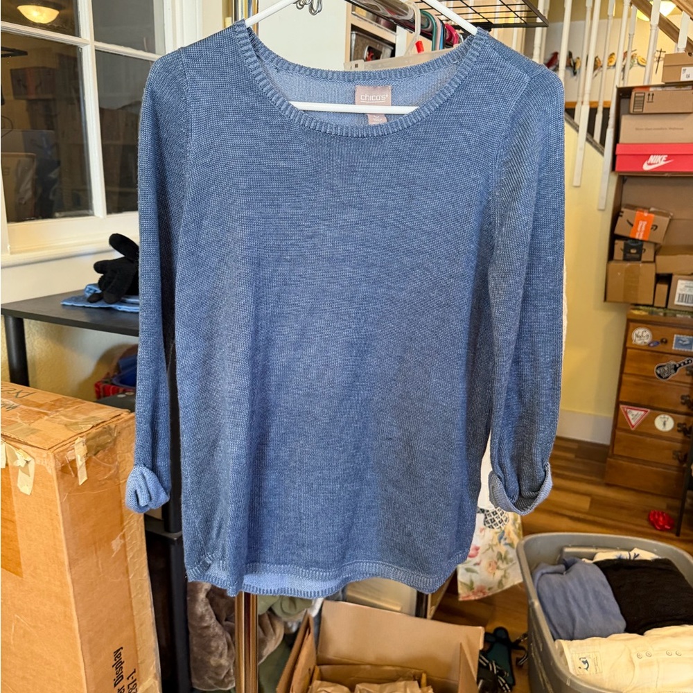 1/2 off bundles of 3+ Chico's Classic Blue Crew Neck Sweater Chico 0 is S